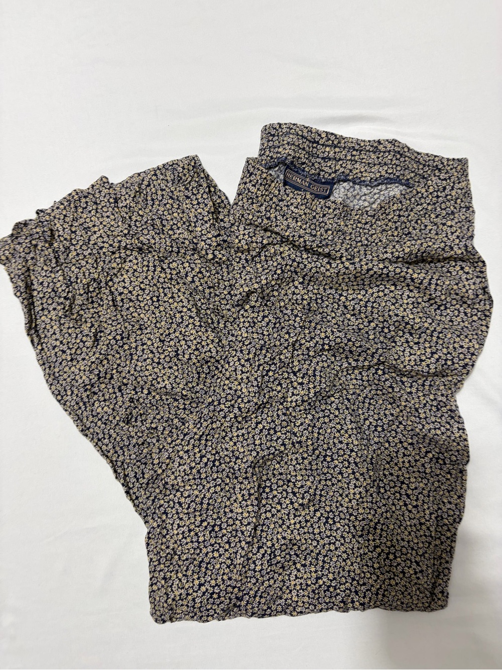 Herman Geist Womens L Navy Ditsy Floral Wide Leg Pants Vintage 90s Boho Cottage